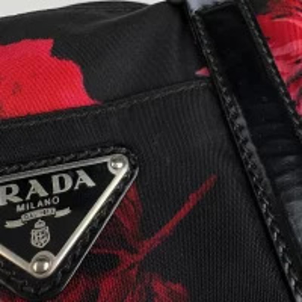 Prada Plate 2way Shoulder Bag Flower Nero Black Red - Picture 6 of 7